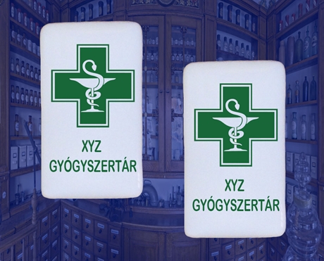 Kép Szögletes hűtőmágnes zöld kereszt mintával, egyedi felirattal 50 db/szett